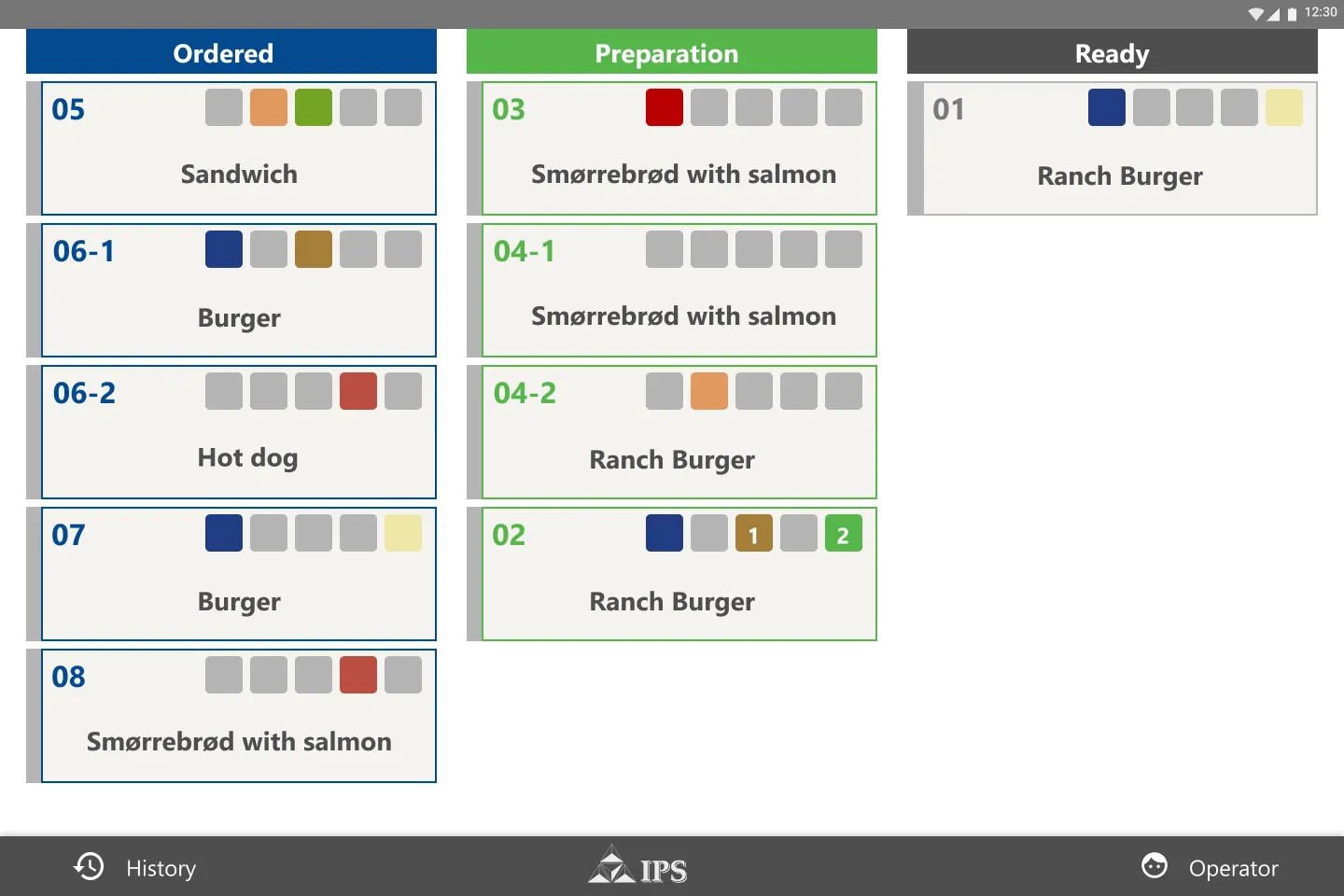 The FFQ ordering system interface — 2