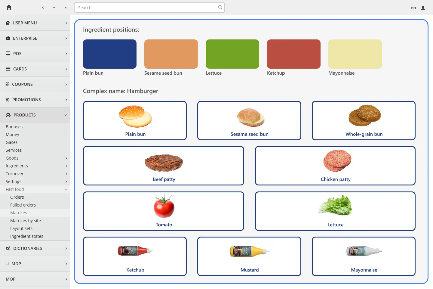 The FFQ ordering system interface — 4