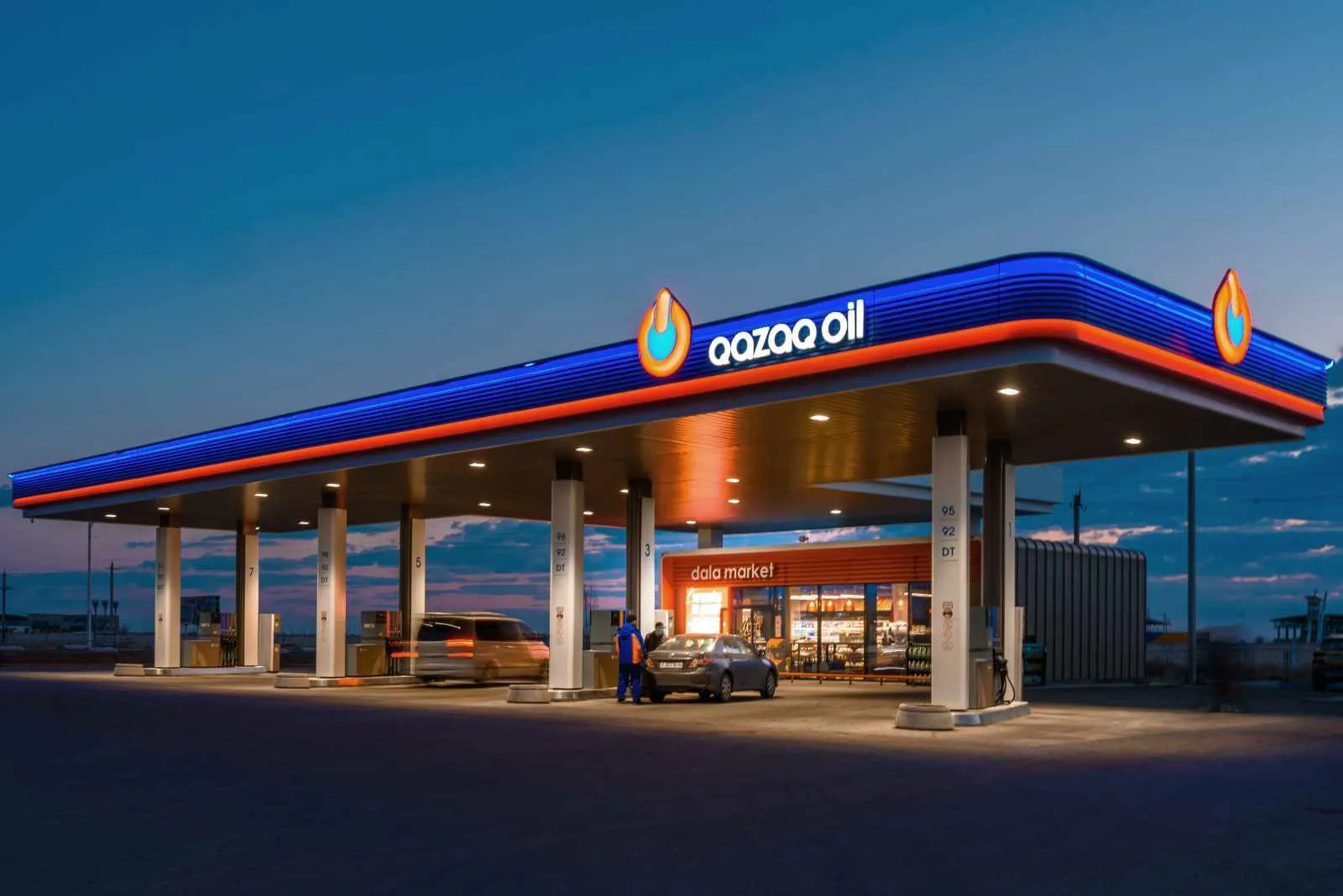 Qazaq Oil — station at dusk