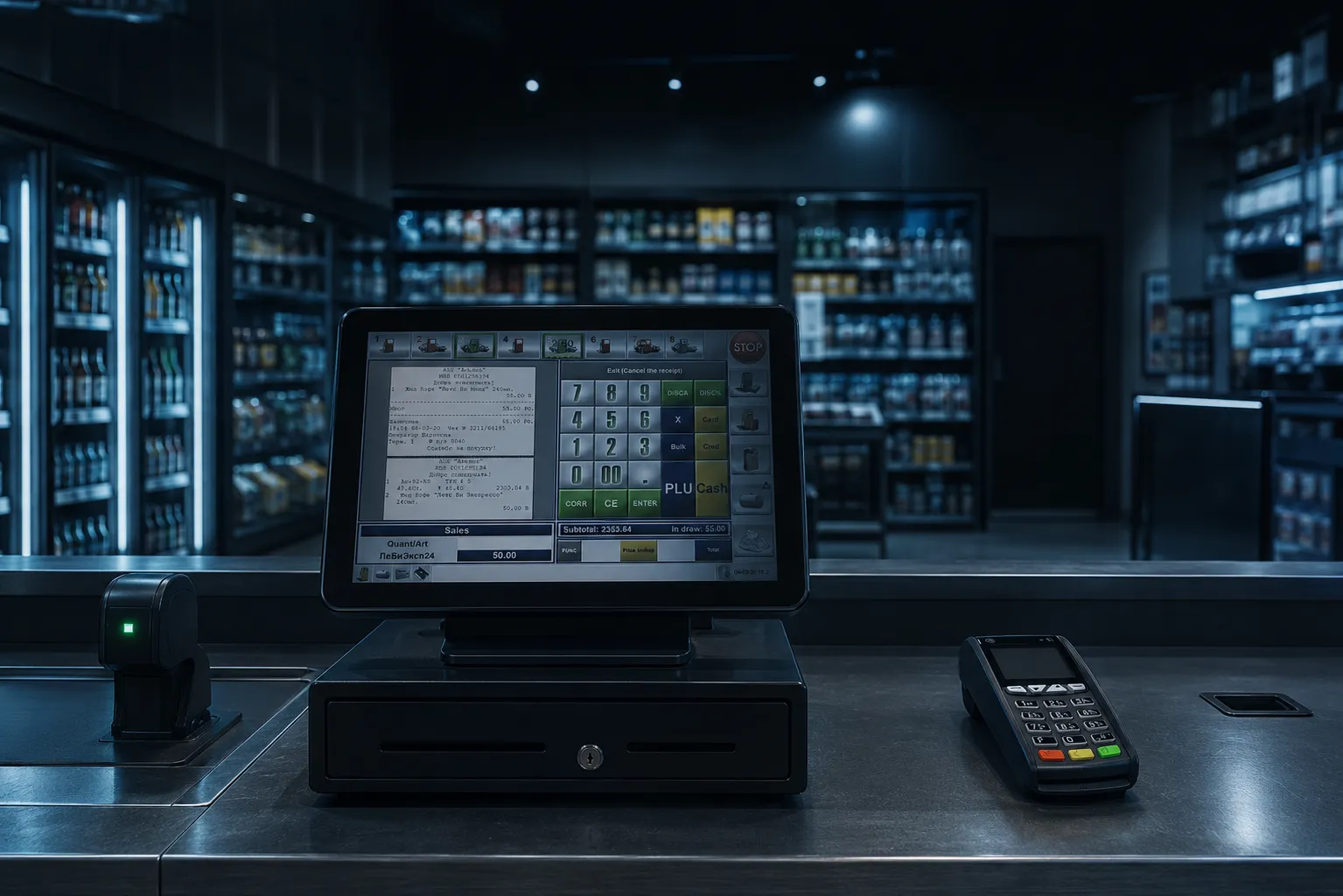 Store checkout counter running MasterPOS
